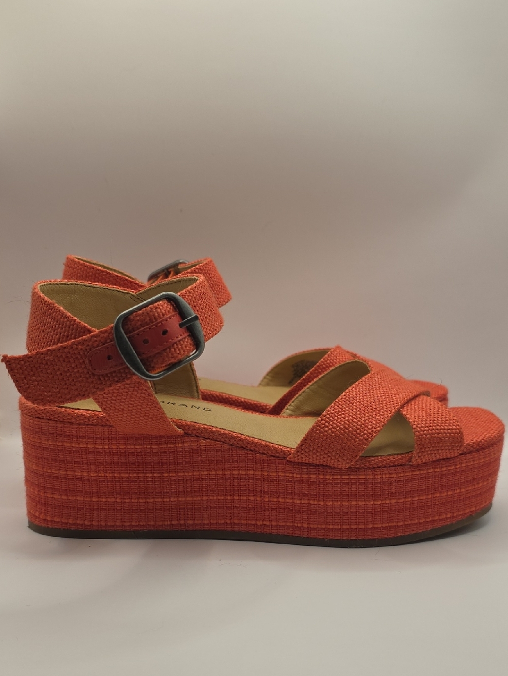 Lucky Brand Orange Woven Platform Sandals with Buckle Bright Fun Travel Vacation